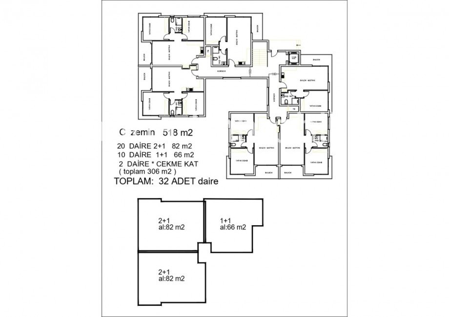 Grundriss - C Block Etagenwohnung Famagusta, Iskele