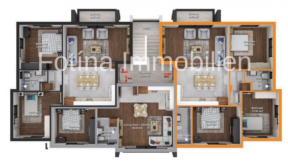 3+1 Grundriss Etagenwohnung Lapta, Kyrenia