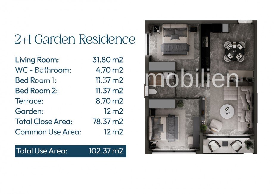 Grunsriss 2+1 Garden Loft-Studio-Atelier Yeni Iskele