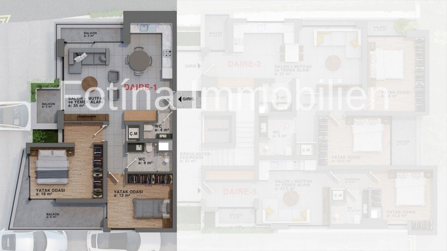 ZYP-VC-202 Grundriss 2 Bettzimmer Etagenwohnung Girne / Stadtzentrum