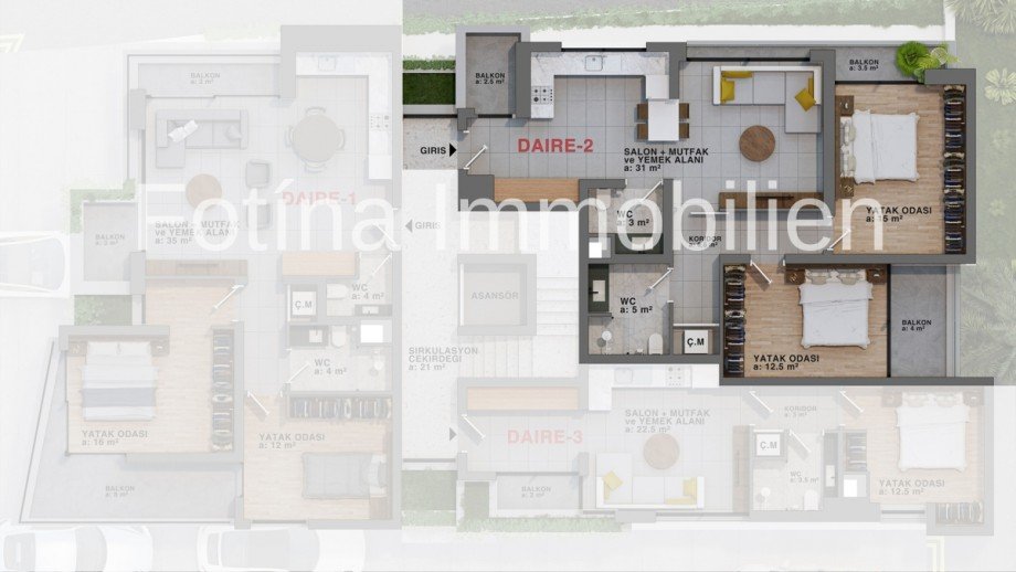 ZYP-VC-202 Grundriss 2 Bettzimmer Etagenwohnung Girne / Stadtzentrum