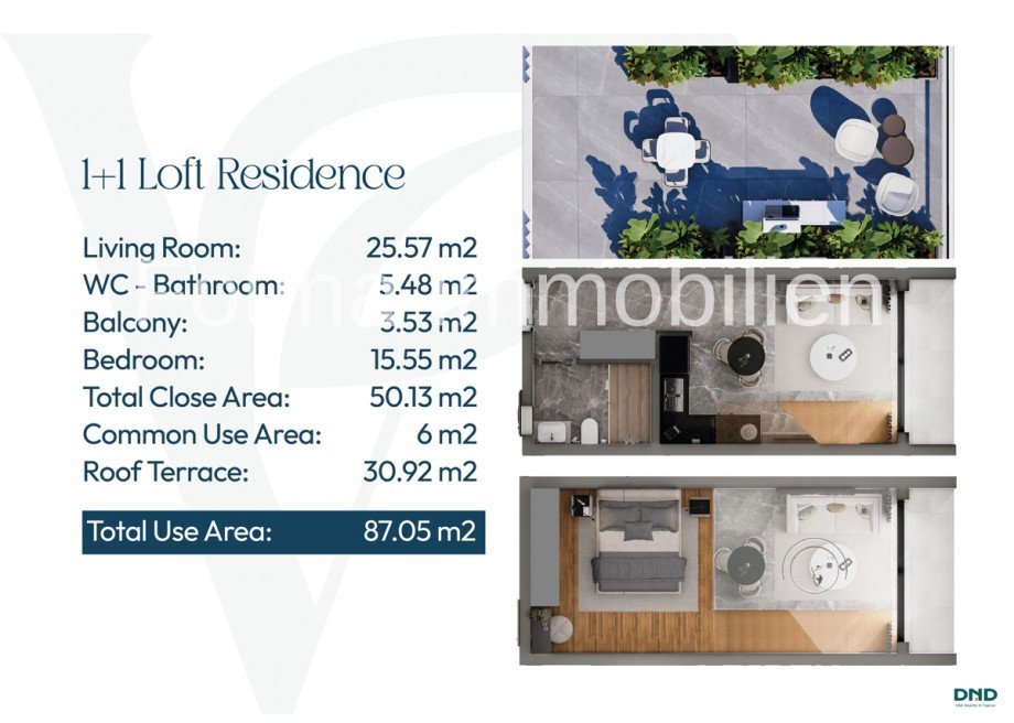 Grunsriss 1+1 Loft Loft-Studio-Atelier Yeni Iskele